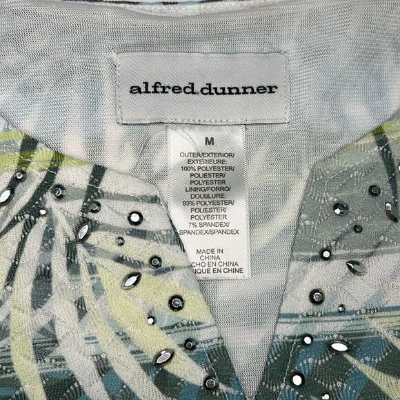 Alfred Dunner Cream Blue Green Chesapeake Bay 3/4 Sleeve Blouse Size Medium - Picture 6 of 6